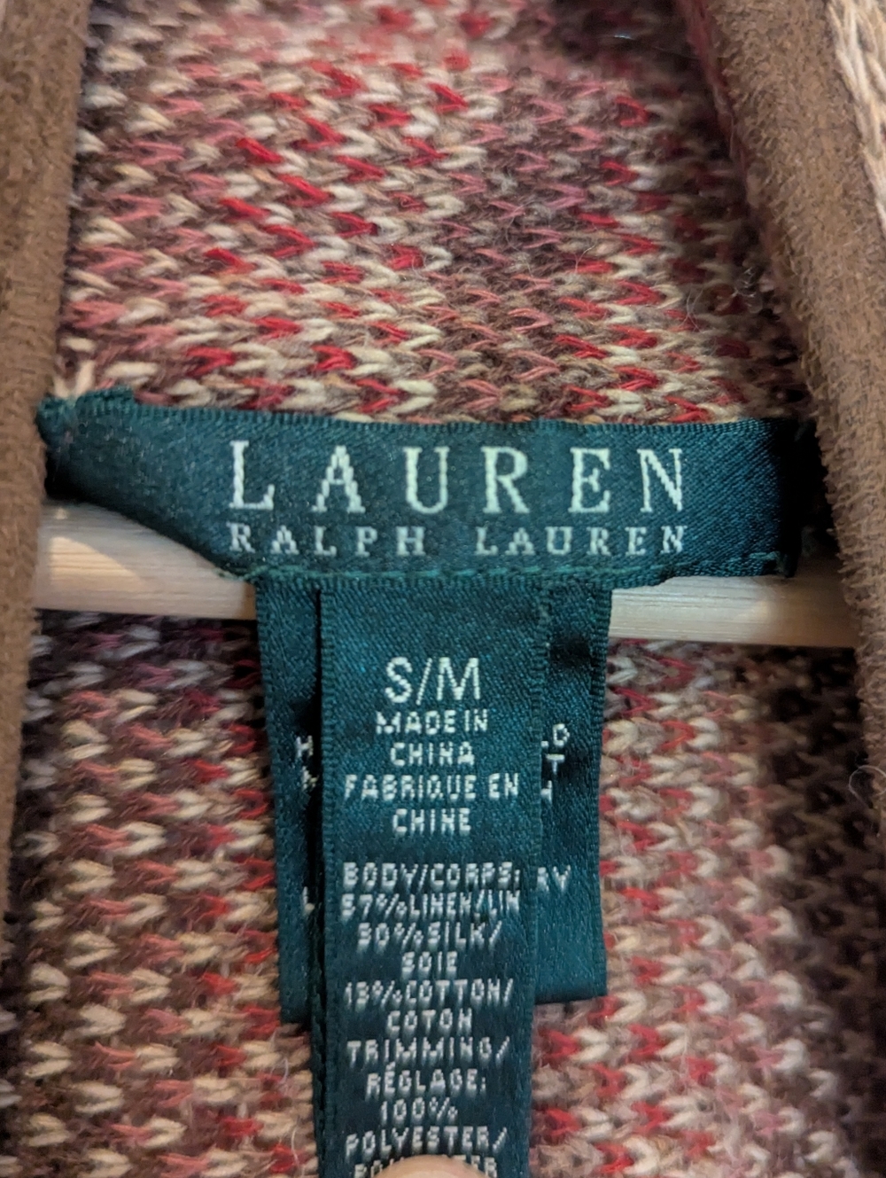 Lauren Ralph Lauren Linen Silk Aztec Western Knit Red Brown Cardigan Sweater S/M - Picture 3 of 7